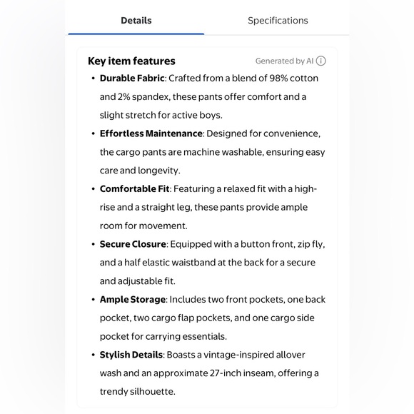 NWOT Boys S (6-7) Weekend Academy Straight Fit Cargo Pants - Picture 7 of 7